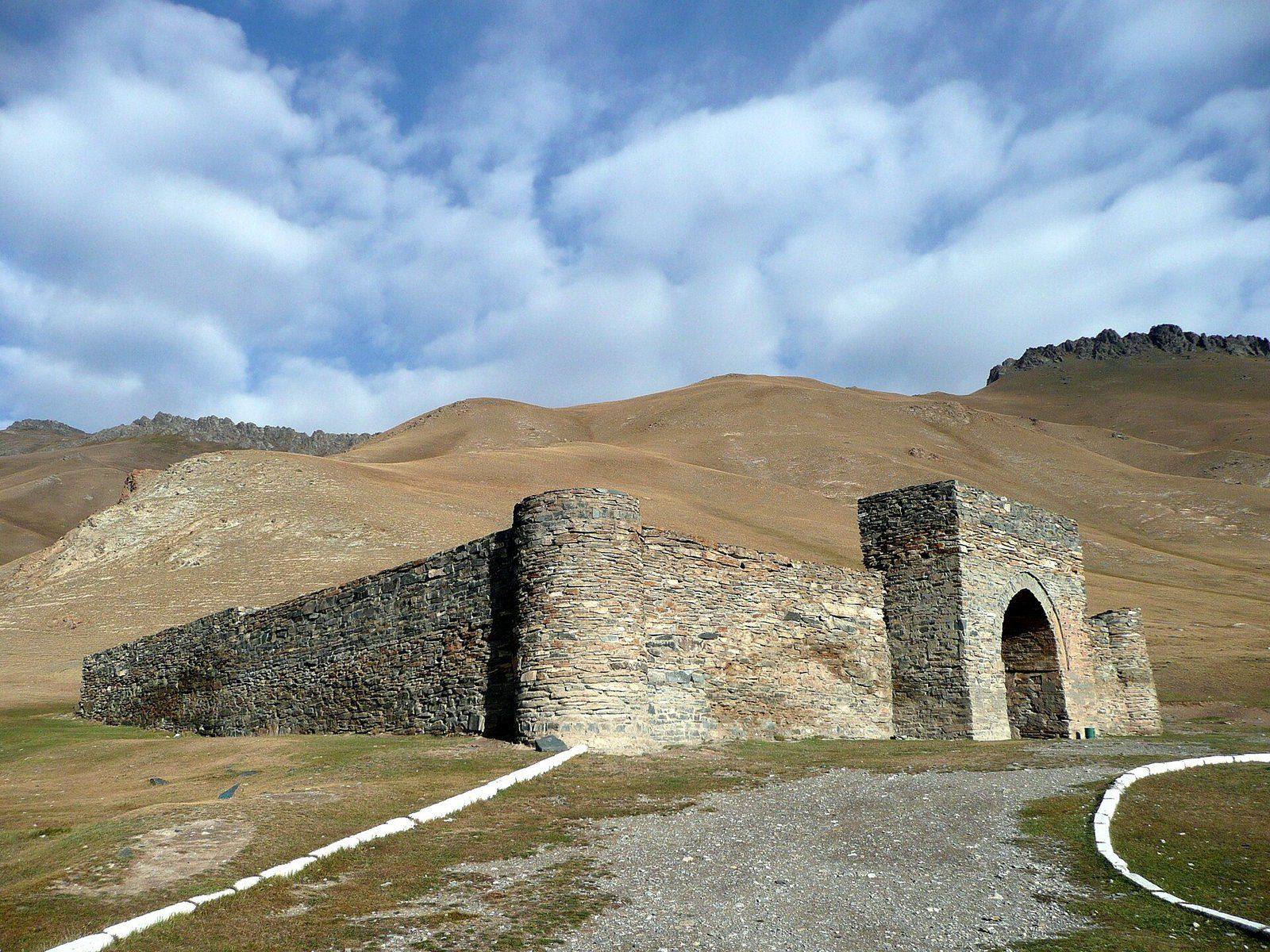 A stone caravanserai of the kind built along the routes through the Tian Shan