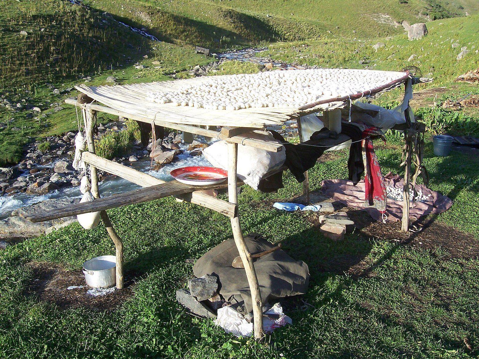 Kurut drying in the sun at a summer camp