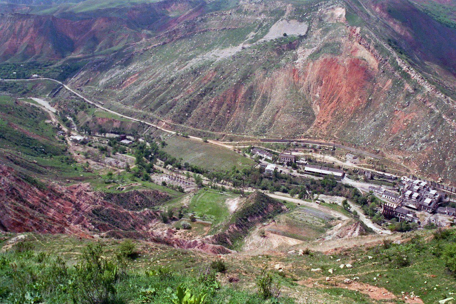 Mailuu-Suu in the valley of the Mailuu-Suu River