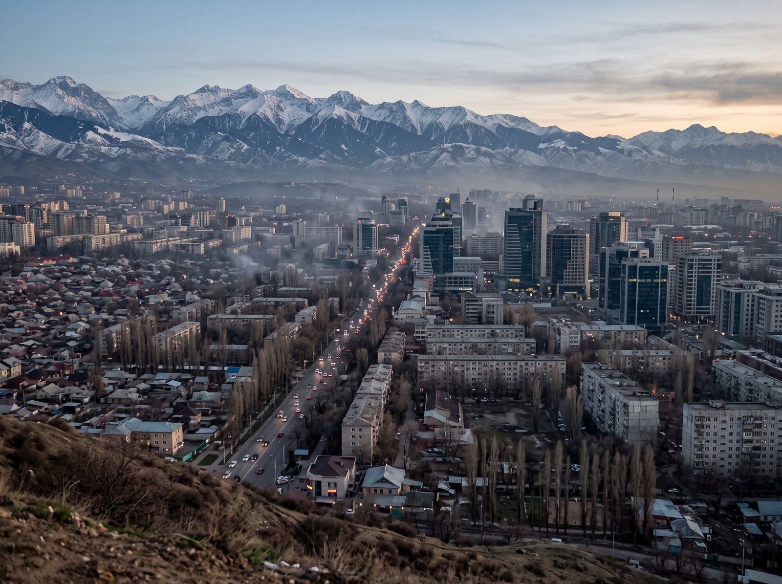 Talas from the hills to the north, with the Talas Alatau behind