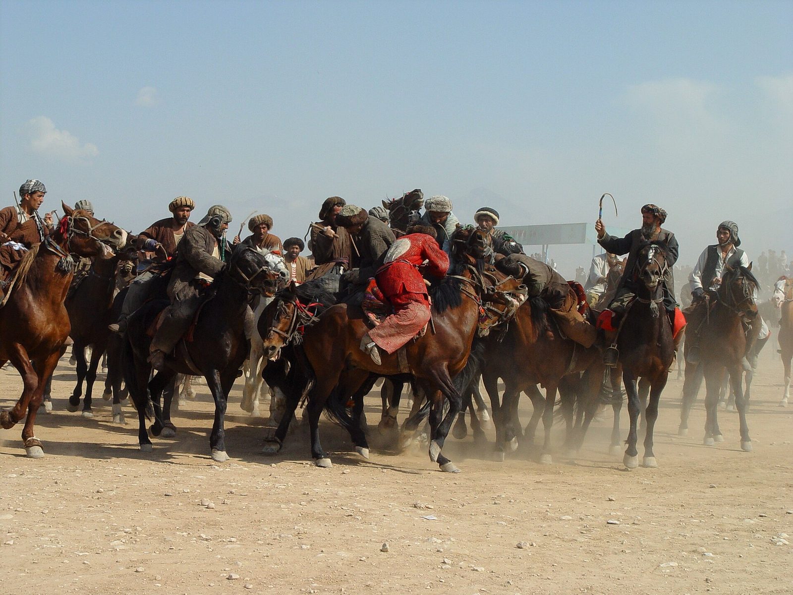 Riders contest the goat in ulak tartysh